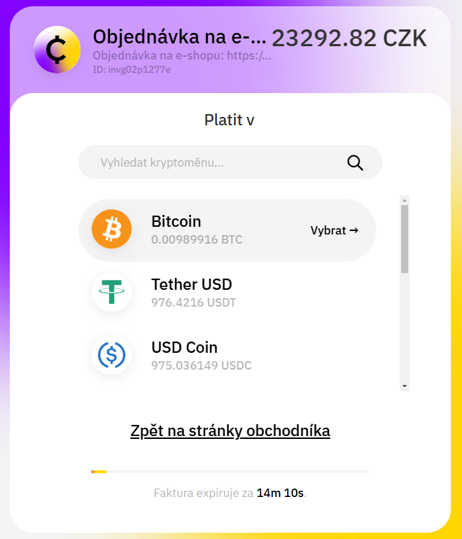 CZ EasyLight mitochondriak Platba BTC kryptomenami 6